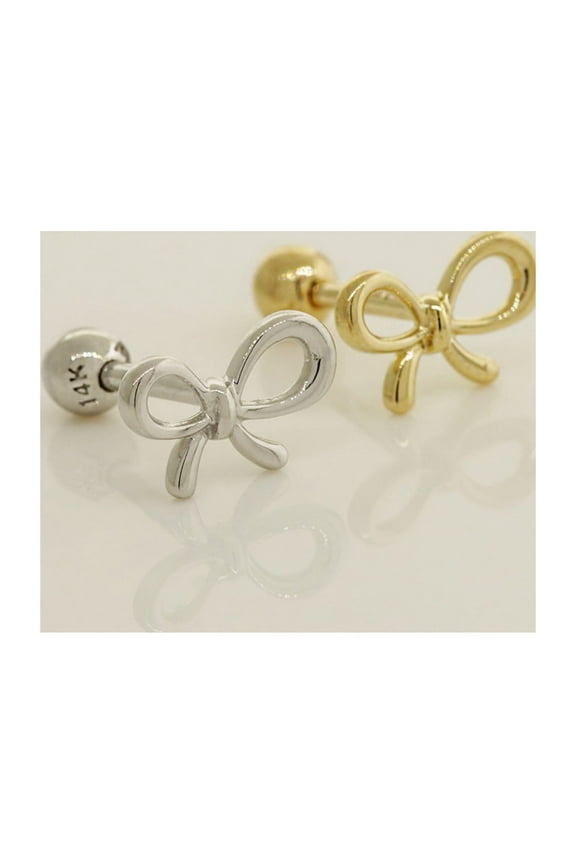 14K REAL Solid Gold Ribbon Cartilage Daith Helix Tragus Conch Rook Snug Ear Post Stud Piercing Earring Jewelry 18Gauge MBJ2355-6W White Gold