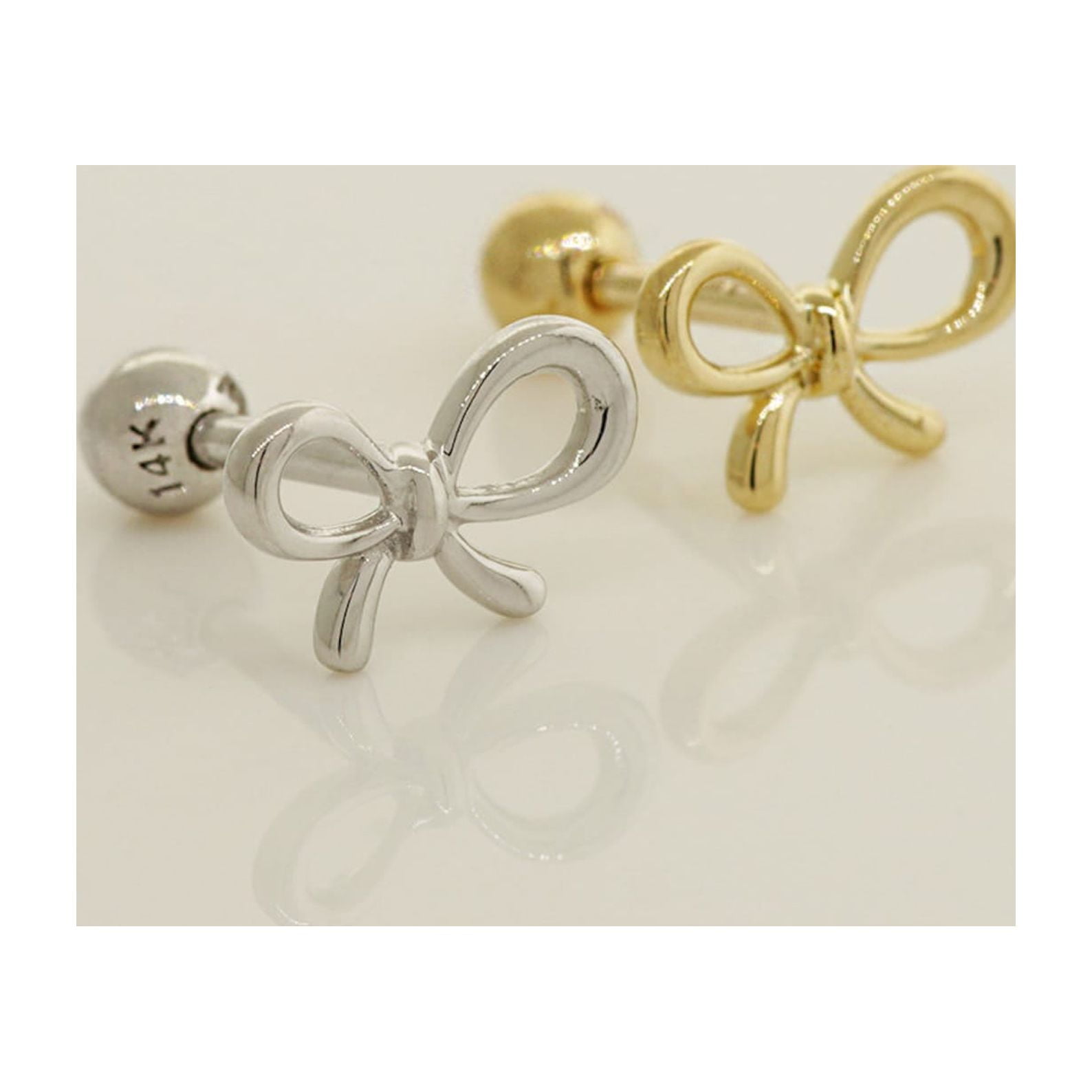 Bling Jewelry Orecchino A Fiocco Minimalista In Oro 14K Con Zirconia Cubica - 6mm, Chiusura A Vite, Ipoallergenico