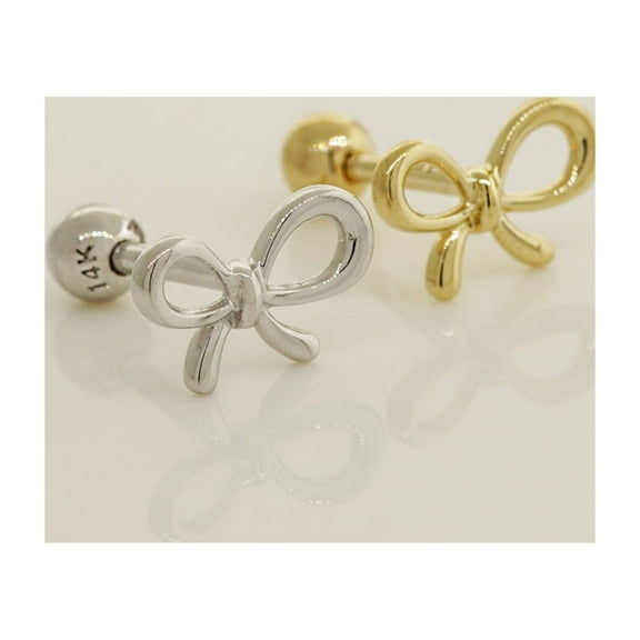 Anygolds 14K REAL Solid Gold Ribbon Cartilage Daith Helix Tragus Conch Rook Snug Ear Post Stud Piercing Earring Jewelry 18Gauge MBJ2355-6Y Yellow Gold