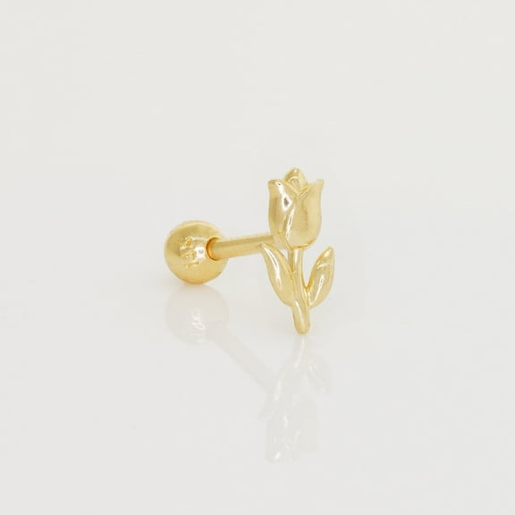 Anygolds 14K Real Solid Gold Adults' Rose Tulip Piercing, 18G