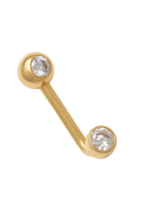 14K REAL Solid Gold Round 2 side CZ Ball L Shaped Christina Vaginal Venus Genital 14 Gauge - MBJ4496-CZY Yellow Gold