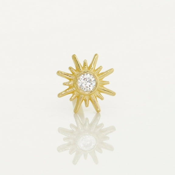 Anygolds 14K REAL Solid Gold Sun with CZ Cartilage Daith Helix Tragus Conch Rook Snug Ear Post Stud Piercing Earring Body Jewelry 18Gauge - MBJ6097-CZ-6Y Yellow Gold