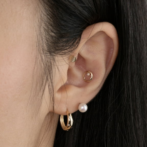 Anygolds 14K Real Solid Gold 0.0079ctw Round Diamond Cartilage Daith Helix Tragus Conch Rook Snug Ear Post Stud Piercing Body Jewelry 18 Gauge - MBJ4830-6Y Yellow Gold