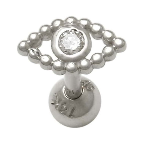 Anygolds 14K Real Solid Gold 0.017ctw Diamond Evil Eye Cartilage Daith Helix Tragus Conch Rook Snug Ear Post Stud Piercing Earring 18Gauge - MBJ4833-6W White Gold