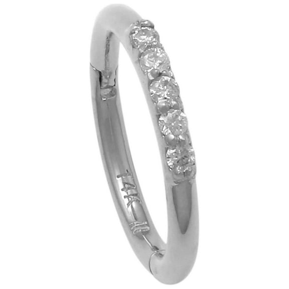 Anygolds 14K Real Solid Gold 0.025ctw Diamond Hoop Earring Septum Body Hoop Nose Clicker Ring Piercing Jewelry 18Gauge - MBJ4848-8W White Gold
