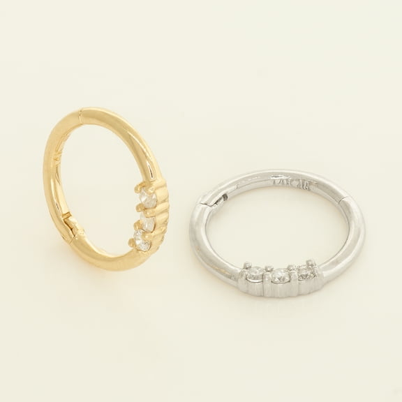 Anygolds 14K Real Solid Gold 0.041ctw Diamond Hoop Earring, Cartilage Daith Helix Tragus Conch Septum Body Hoop Nose Clicker Ring Piercing Jewelry 18Gauge - MBJ3679-8Y Yellow Gold