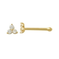 Anygolds 14K Real Solid Gold 0.042ctw Diamond Trinity Nose Bone Stud Piercing 20 Gauge - MNJ0362Y Yellow Gold
