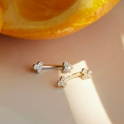Anygolds 14K Real Solid Gold 0.057ctw - 0.082ctw Diamond Trinity Curved Barbell Cartilage Daith Helix Tragus Conch Rook Ear 6mm Post Stud Piercing Body Jewelry 16 Gauge - MBJ4732-6Y Yellow Gold