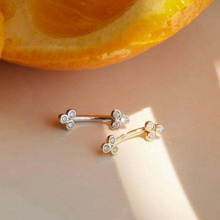 Anygolds 14K Real Solid Gold 0.057ctw - 0.082ctw Diamond Trinity Curved Barbell Cartilage Daith Helix Tragus Conch Rook Ear 6mm Post Stud Piercing Body Jewelry 16 Gauge - MBJ4732-6Y Yellow Gold