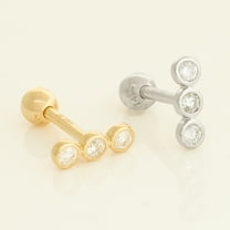Anygolds 14K Real Solid Gold 0.06ctw Round Trio Diamond Ear Post Stud Piercing Earring 18Gauge - MBJ4728-6Y Yellow Gold