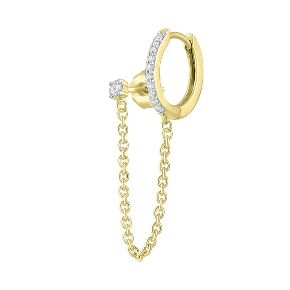 Anygolds 14K Real Solid Gold 0.08ctw Diamond Hoop with Stud Chain Earring, Real Diamond Upper Earlobe Cartilage Helix Tragus Ear Post Stud Earrings - MER1437AY Yellow Gold