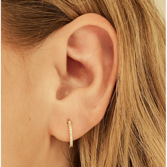 Anygolds 14K Real Solid Gold 0.12ctw Diamond Hoop Hinged Huggie Rings