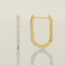 Anygolds 14K Real Solid Gold Diamond Oval Huggie Hoop Earrings