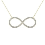 Anygolds 14K Real Solid Gold 0.18ctw Diamond Infinity Necklace Minimalist Pendant Chain Necklace - MNC0064Y Yellow Gold
