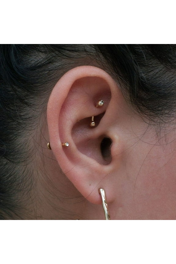 14K real solid Gold Diamond CZ Curved Barbell Helix Tragus 16G