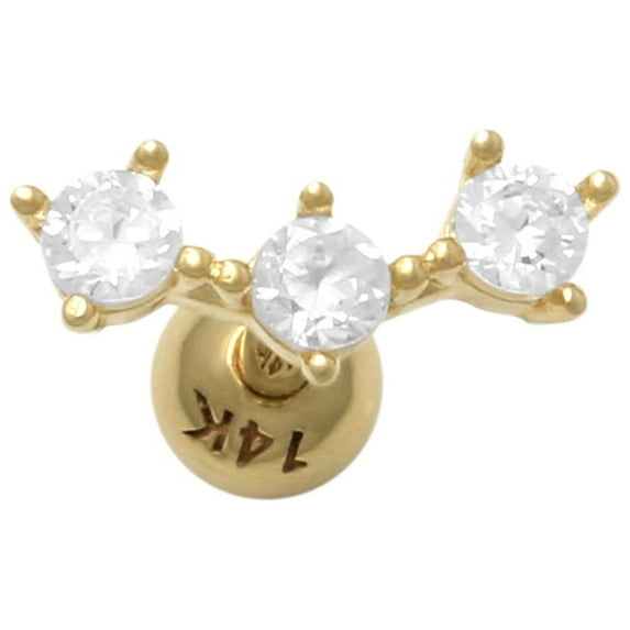 Anygolds 14K Real Solid Gold Adults' Triple Diamond Stud, 18G Piercing