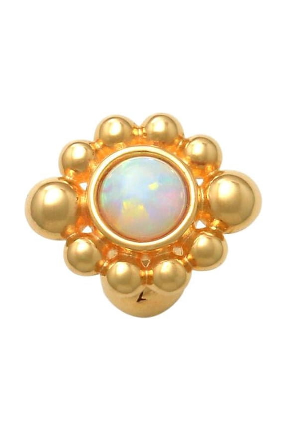 14K Real Solid Gold 3mm Round Opal Flower Cartilage Daith Helix Tragus Conch Rook Snug Ear Post Stud Piercing Earring Body Jewelry 18Gauge - MBJ3636-OPY Yellow Gold