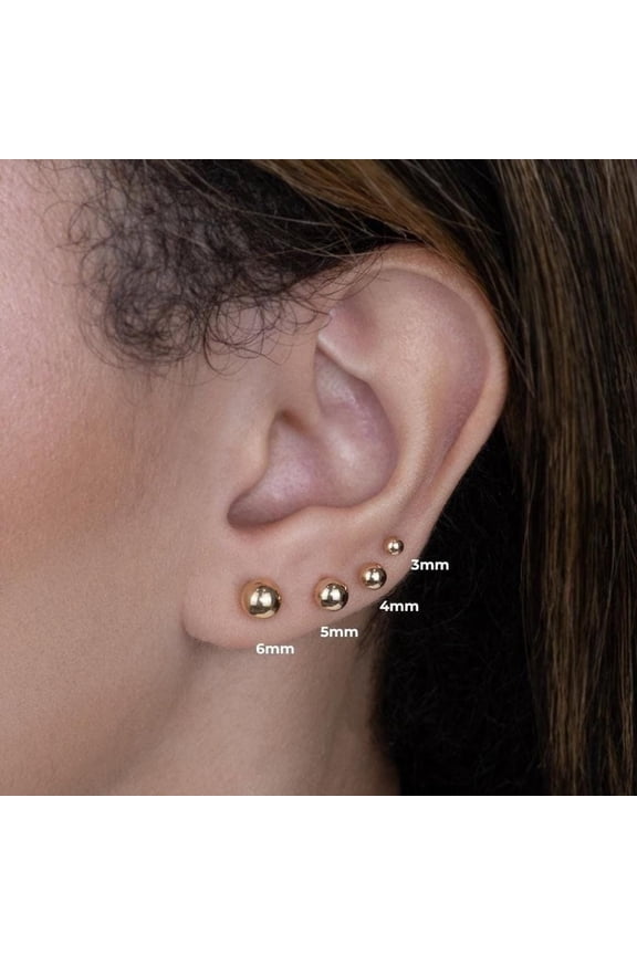 14K real solid Gold Sphere Round Ball Stud Piercing Earring 5mm Screw Back Yellow Gold