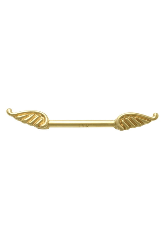 14K Real Solid Gold Angel Wings Straight Barbell Nipple Body Piercing Jewelry 14 Gauge 1/2" - MBJ1433Y Yellow Gold