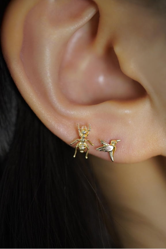 14K Real Solid Gold Ant Stud Earring 18G Daith Helix Tragus Cartilage