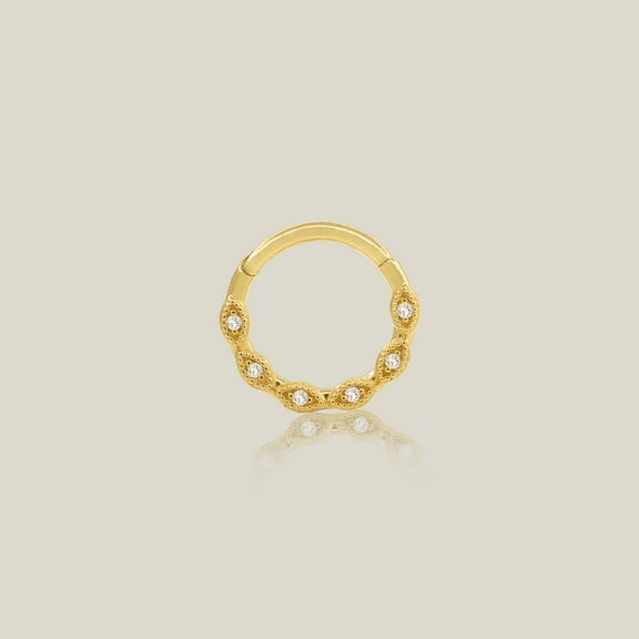 Anygolds 14K Real Solid Gold CZ Evil Eye Hoop 16G Clicker Septum Body Piercing Jewelry