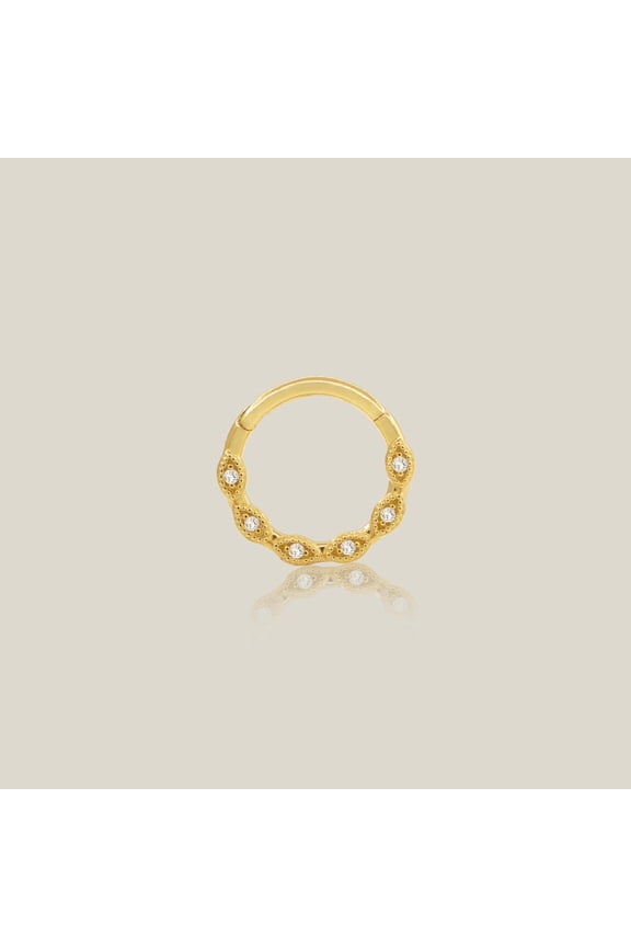 14K Real Solid Gold CZ Evil Eye Hoop 16G Clicker Septum Body Piercing Jewelry