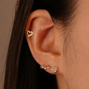 Anygolds 14K Real Solid Gold CZ Heart Earrings - Cartilage, Helix, Tragus, 18G