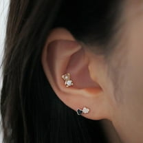 Anygolds 14K Real Solid Gold CZ Pearl Teddy Bear Stud - Tragus, Helix, 18G