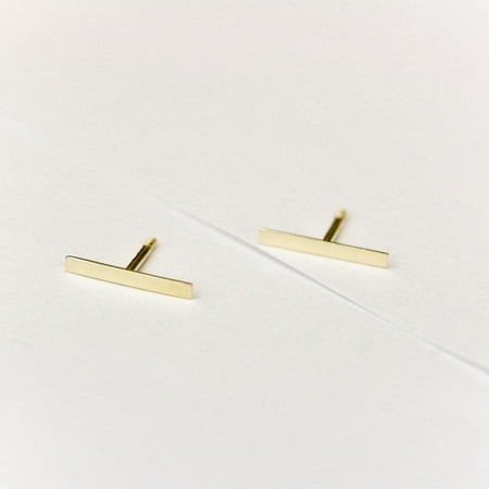 Anygolds 14K Real Solid Gold Parallel Square Line Bar Cartilage Stud, 18G