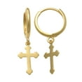 thumbnail image 1 of Anygolds 14K Real Solid Gold Cross Drop Hoop Earring Dangle Drop Huggie Hoop Earring - MOT47136Y Yellow Gold, 1 of 3