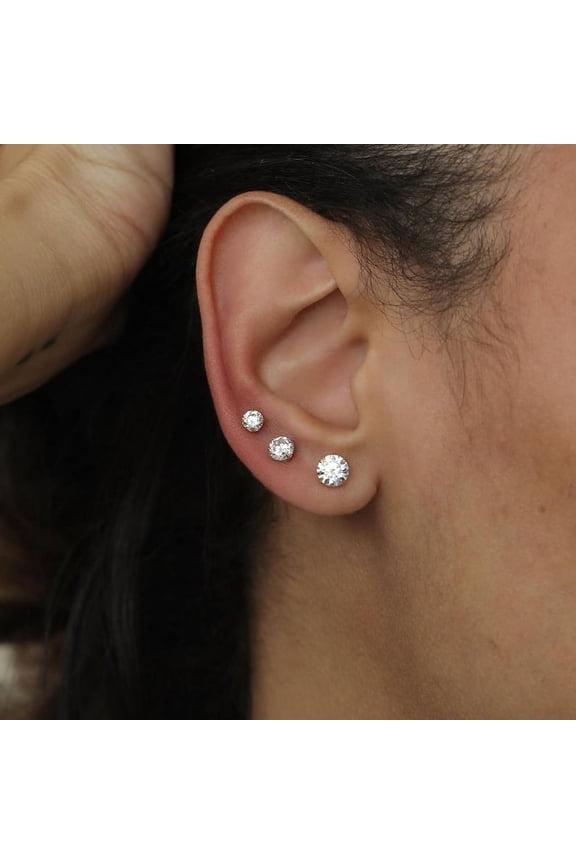 14K real solid Gold Simple CZ Stud Helix Tragus Piercing - Screw Back 6MM White Gold