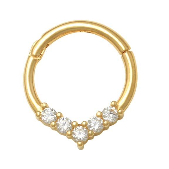 Anygolds 14K Real Solid Gold Cubic Zirconia Hoop Earring Piercing 18gauge - MBJ4836-CZ-8Y Yellow Gold