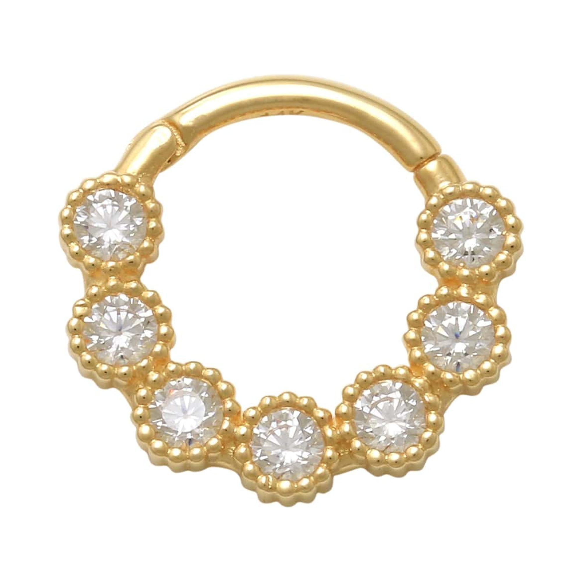 14KT Yellow Gold Hinged White CZ Septum Ring Hoop main image 0