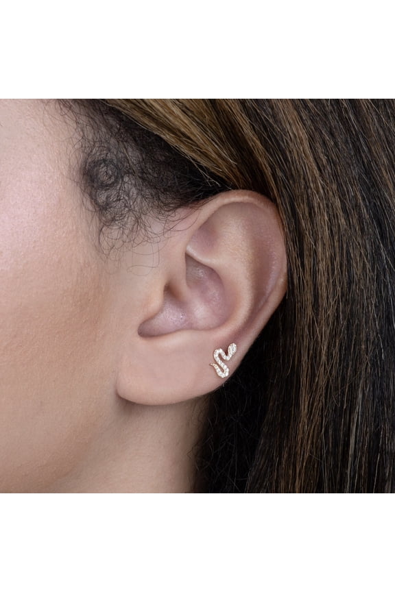 14K Real Solid Gold Cubic Zirconia Snake Ear Piercing, Cartilage Daith Helix Tragus Conch Rook Ear Post Stud Earring Body Jewelry 18G - MBJ4356-CZY Yellow Gold