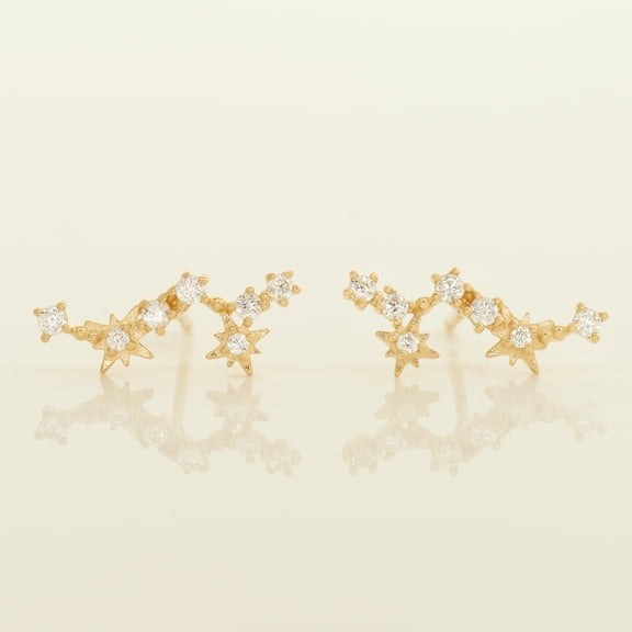 Anygolds 14K Real Solid Gold Cubic Zirconia Star Climber Stud Earrings - MJE58878-CZY Yellow Gold