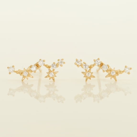 Anygolds 14K Real Solid Gold Cubic Zirconia Star Climber Stud Earrings - MJE58878-CZY Yellow Gold