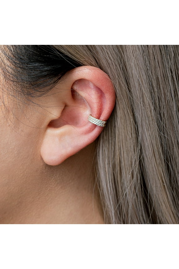 14K Real Solid Gold Cubic Zirconia Wide Bold Ear Cuff Ring No Piercing Ear Cuff - MBJ1768-CZW White Gold