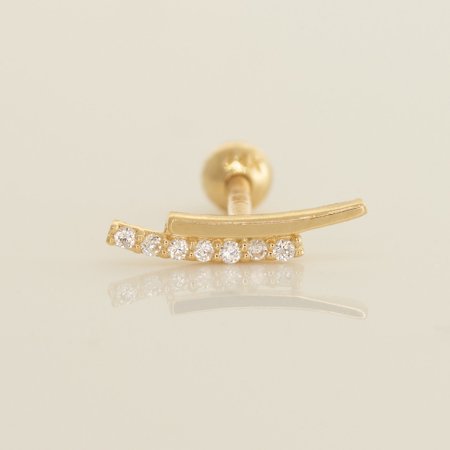 Anygolds 14K Real Solid Gold CZ Curved Bar Piercing, 18G