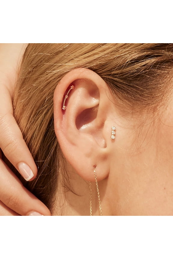 14K Real Solid Gold Curved Celestial Bar Cartilage Daith Helix Tragus Conch Rook Snug Post Stud Piercing Earring 18Gauge - MBJ4829-6Y Yellow Gold