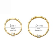 Anygolds 14K Real Solid Gold Dainty Tiny Single 1.5mm Diamond CZ Nose Hoop Ring In Cartilage Daith Helix Tragus Conch Rook Snug Body Ring Piercing Earring 8mm 22 Gauge - MBJ2658-CZY Yellow Gold