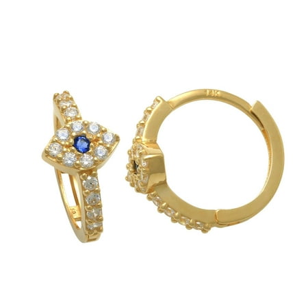 Anygolds 14K Real Solid Gold Diamond CZ Evil Eye Hoop Earring Cartilage Conch Upper-lobe Hinged Huggie Hoop Ear Clicker Ring Piercing Jewelry - MOT47359-SA-CZY-1PCS Yellow Gold