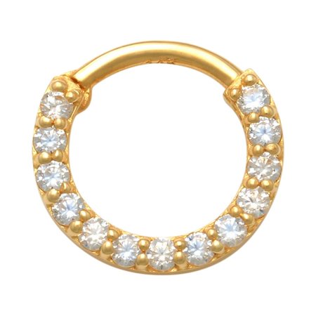Anygolds 14K Real Solid Gold Diamond CZ Hoop Earring, Cartilage Daith Helix Tragu Conch Rook Snug Body Hoop Ear Clicker Ring Piercing Jewelry 18 Gauge - MBJ2317-CZY Yellow Gold