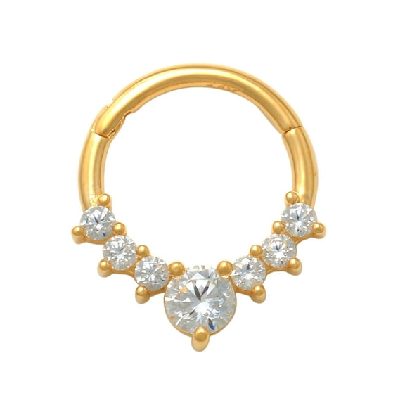 Anygolds 14K Real Solid Gold Diamond CZ Hoop Earring, Cartilage Daith Helix Tragus Conch Septum Body Hoop Ear Clicker Ring Piercing Jewelry 18 Gauge -MBJ3689-CZY Yellow Gold
