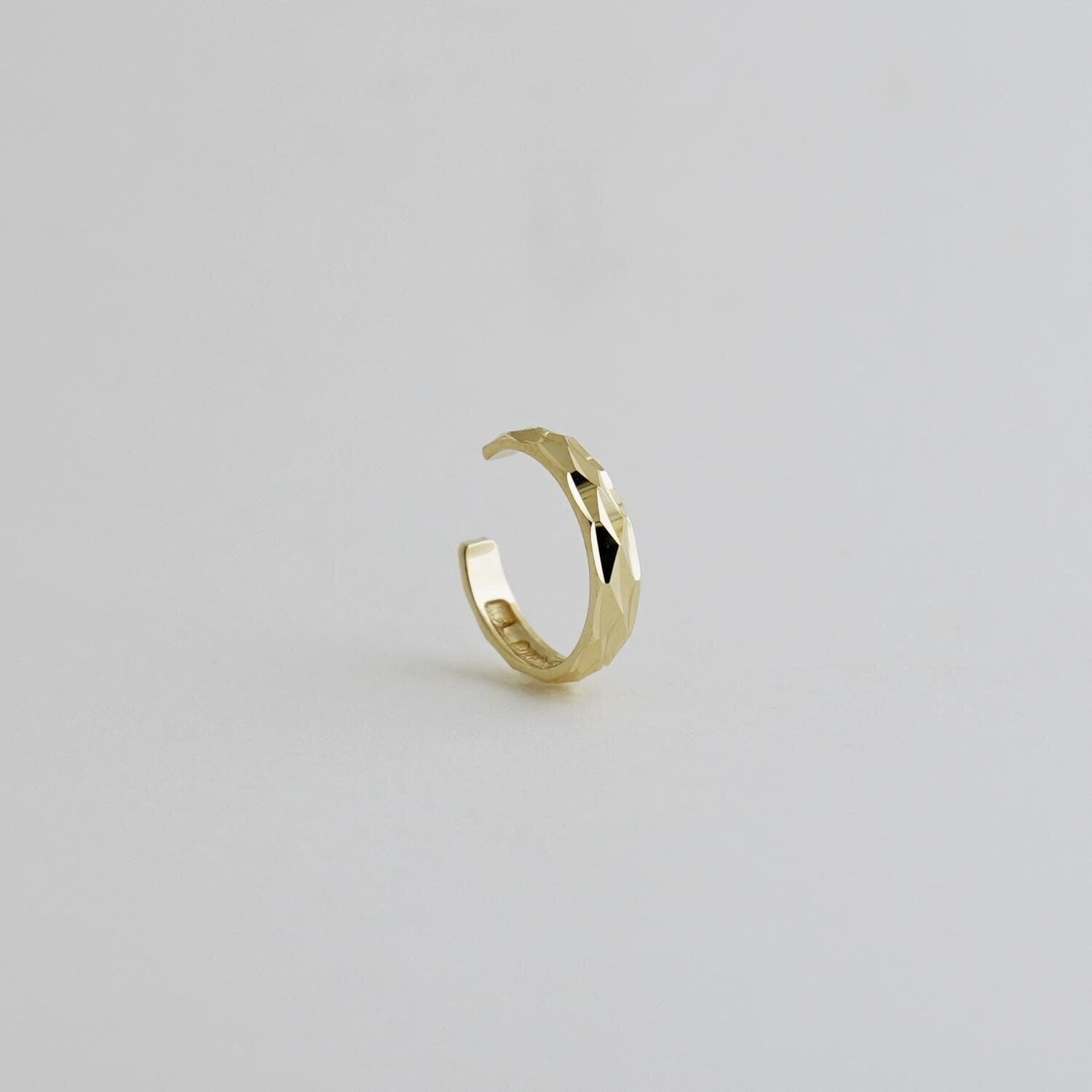 Anygolds 14K Solid Gold Diamond-cut Ear Cuff Ring, No Piercing Kids Ear ...