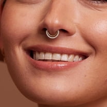 Anygolds 14K Real Solid Gold Double Line CZ Hoop Earring - Cartilage, Septum, 18G