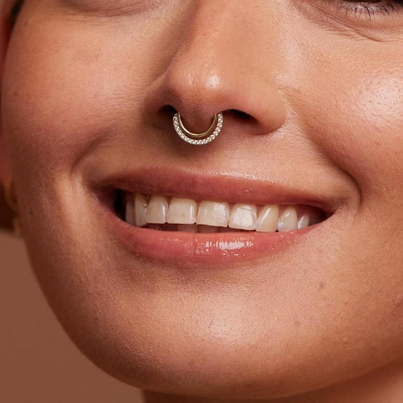 Anygolds 14K Real Solid Gold Double Line CZ Hoop Earring - Cartilage, Septum, 18G