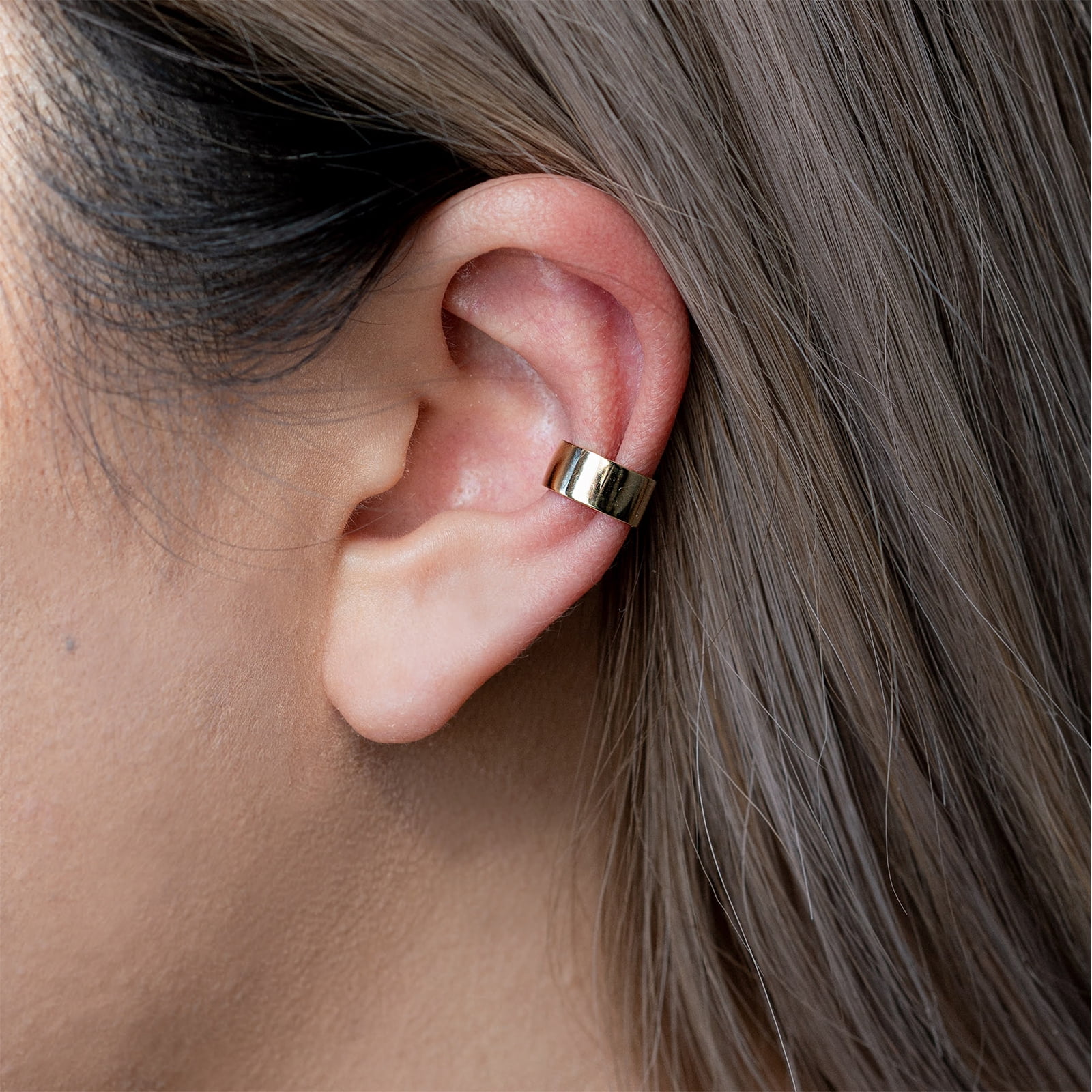 Anygolds 14K Solid Gold Cartilage Earring - Extra Wide Ear Cuff