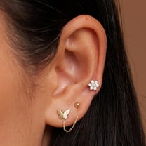 Anygolds 14K Real Solid Gold Flower CZ Internal Threaded Ear Piercing Tragus