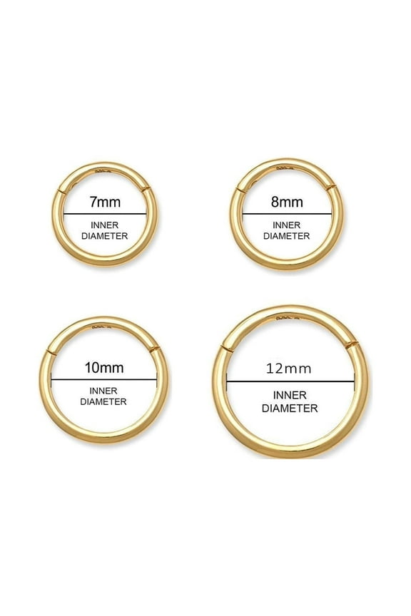 14K Real Solid Gold Adults' Plain Clicker Hoop, 16G 18G