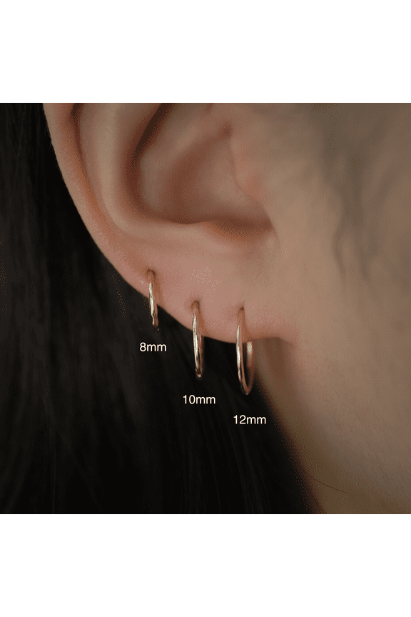 14K Real Solid Gold Hoop Earring, Hammered Gold Seamless Hoop, Cartilage Daith Helix Tragu Conch Rook Snug Hoop Ear Ring Piercing 18Gauge - MOT47257Y Yellow Gold